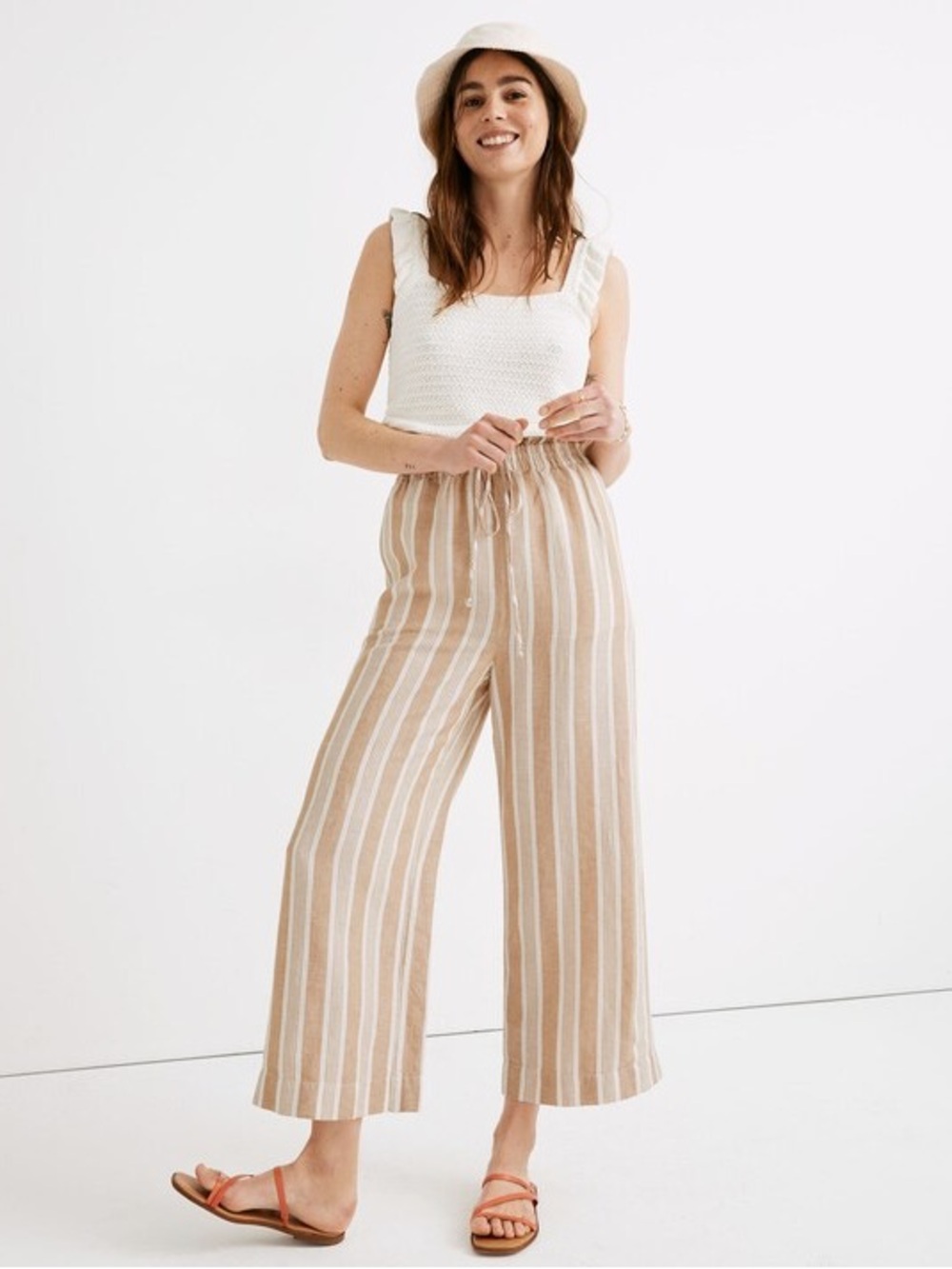 Madewell Smocked Huston Pull-On Crop Pants in Stripe